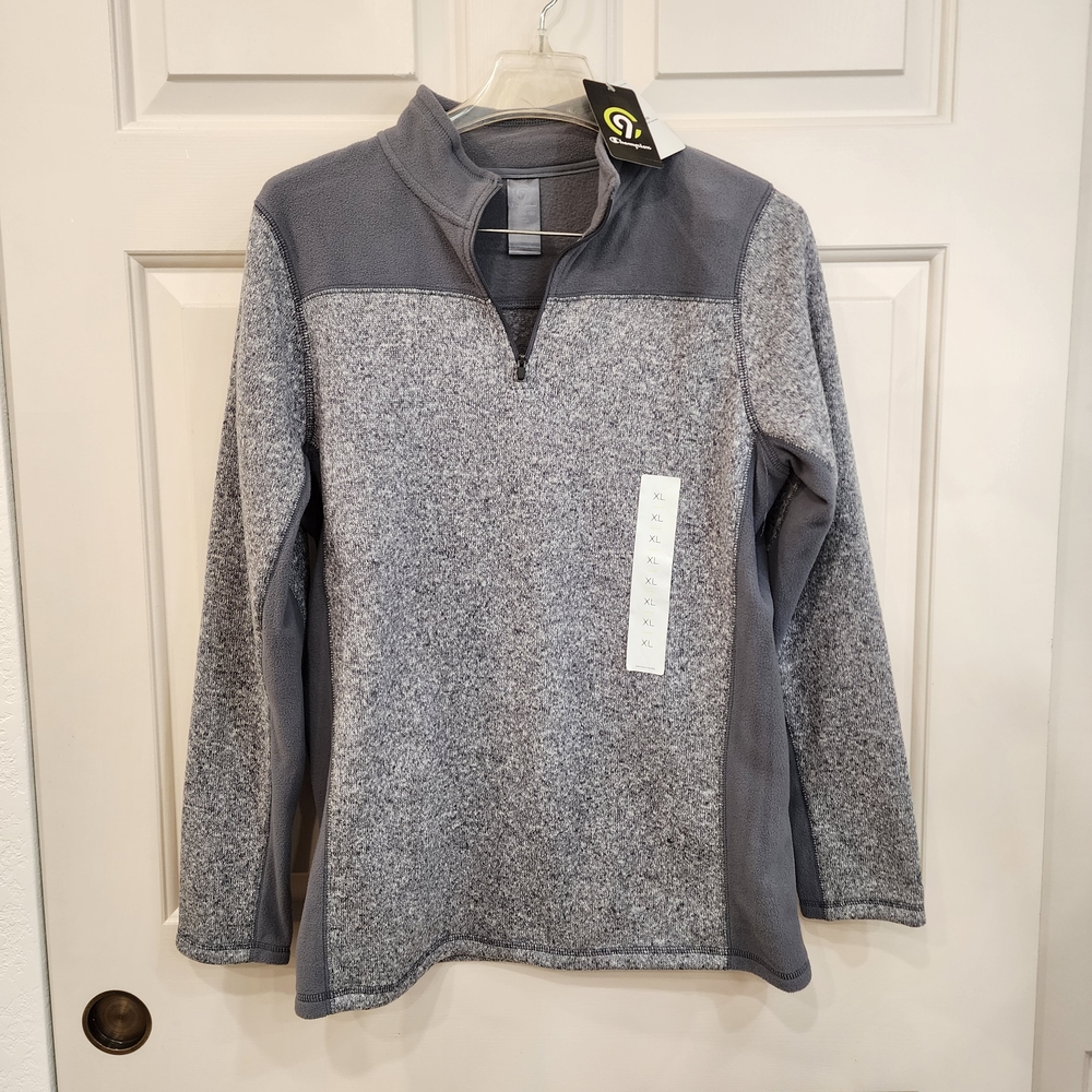 NWT Champion Boys XL Gray Knit Fleece Quarter Zip Pullover Youth Everyday School